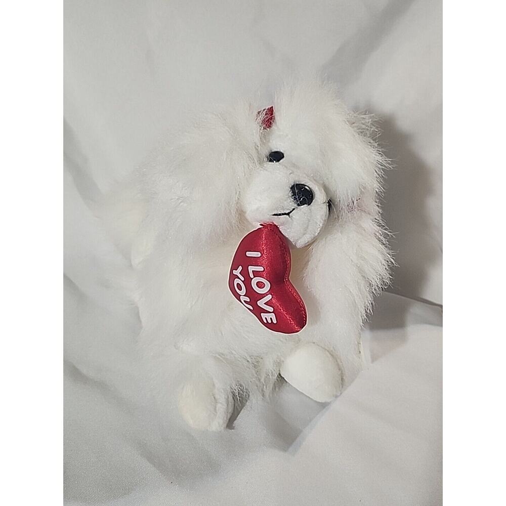 Russplus White Plush Stuffed Puppy with Heart "I Love You" 10"x8"